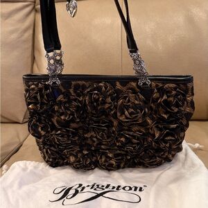 Brighton Black and Brown Rosette Shoulder Bag